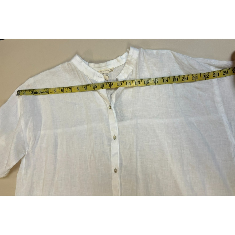 Eileen Fisher Over Size Button Up Blouse White Linen Long Drop Shoulder Sleeve M - Picture 8 of 11